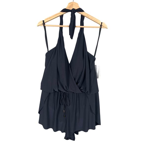 MagicSuit Swim NWT Black Size 12 Bianca One Piece Suit Halter Romper Swimsuit - Picture 1 of 8